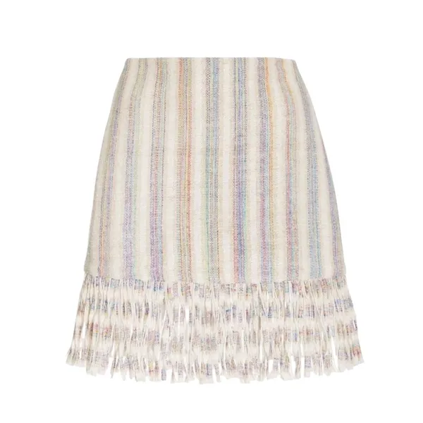 Alexis Vichy Silk Blend Fringe Mini Skirt Neutral Stripe Resort Vacation Size S - Image 5