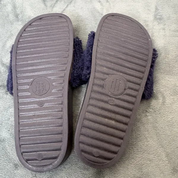 Tommy Hilfiger Women's Navy Blue Faux Fur Logo Slide Sandals US 6M Casual - Image 4