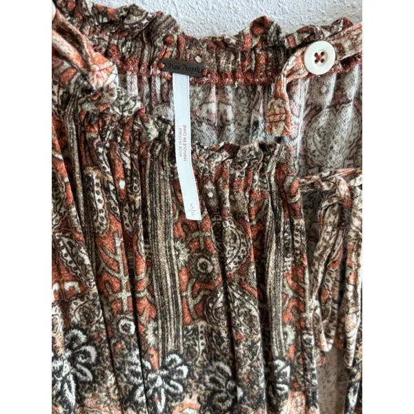 Free People So Divine Romper Apricot Paisley Boho Cold Shoulder SP‎ - Image 5