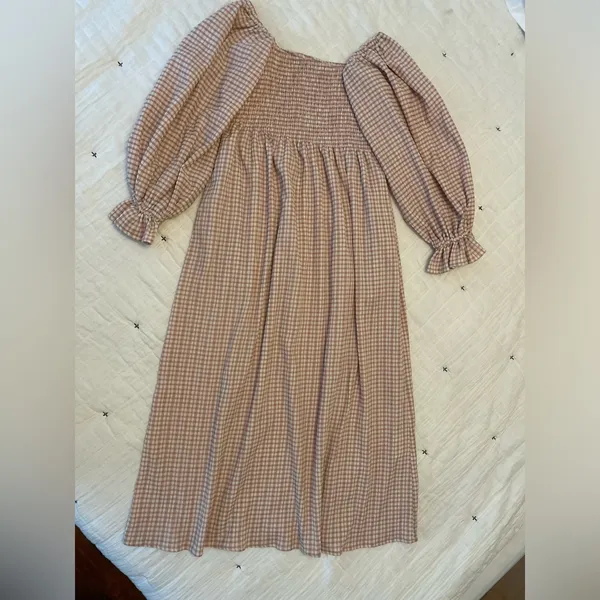 REVOLVE x O.P.T. Athena Smocked Pink Gingham Ruffle Midi Dress Milkmaid Size S - Image 7