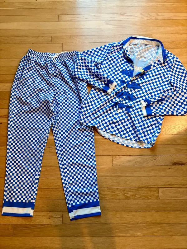 NWOT Blue Checkerboard Sardine Fish Matching Shirt & Pants Set - Image 2