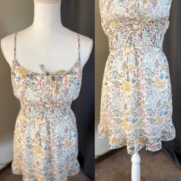 Altar'd State Floral Smocked Mini Dress S Cottagecore Botanical Ruffle - Image 6