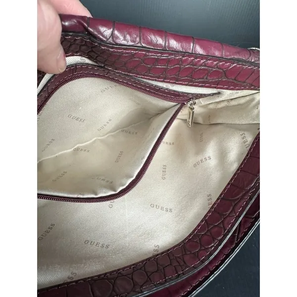 GUESS Handbag Shoulder Bag Y2K Purse Plum Alligator Skin‎ Style Silver Chain - Image 4