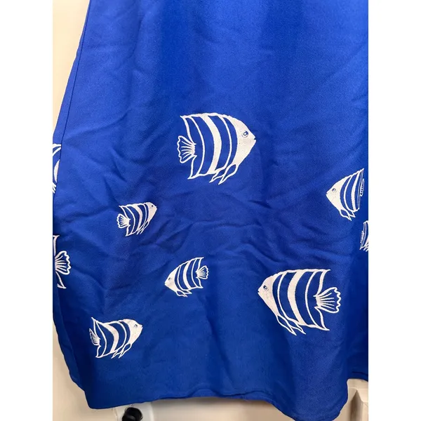 Connie Choi Maxi Dress Womens M Blue Fish Print Vintage 90s Short Sleeve‎ USA - Image 3