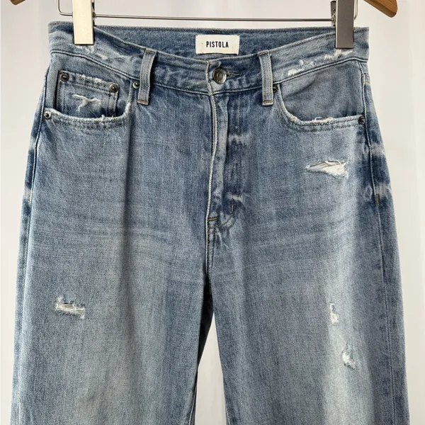 Pistola High Rise Distressed Straight‎ Leg Raw Hem Jeans in Rutls Blue Size 26 - Image 2