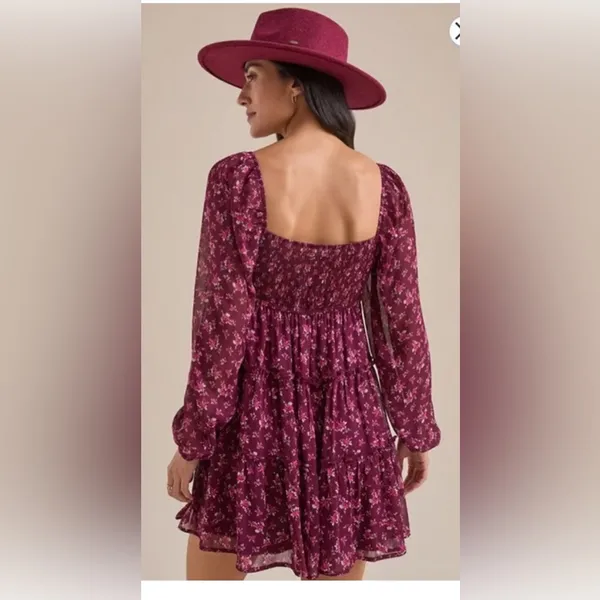 Altar'd State Burgundy Floral Long Sleeve Mini Dress - Image 2