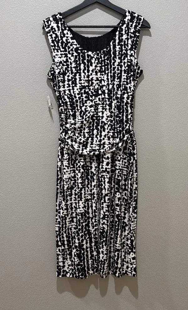 Nine West Black & White Abstract Print Sleeveless Dress Size 10 - Image 3