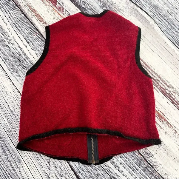 Vintage Christopher & Banks 100% Wool Red/Black Zip Up Vest​​ - Image 4
