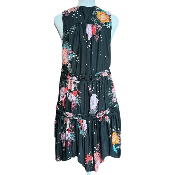 Free People “Purple Haze” Black Floral V Neck Tunic‎ Top Sz XS - Image 6