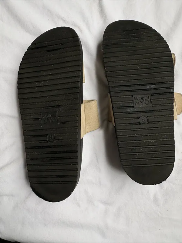 Madden NYC Double Buckle Slide Sandals Beige Black Size 9 - Image 8