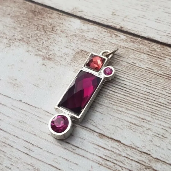 Pink, Red, & Silver Tone Statement Pendant - No Chain Included - Image 2