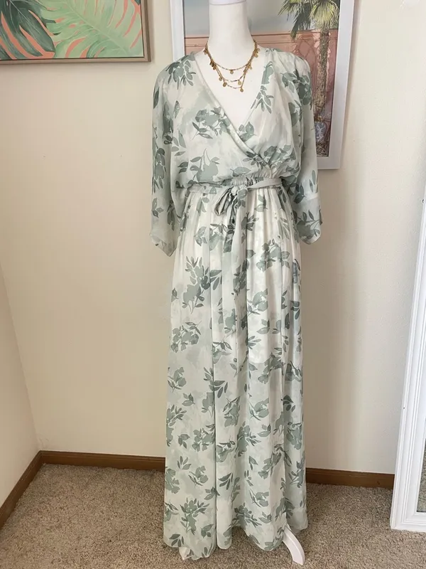Baltic Born Kia Kimono Maxi Dress in Sage Floral XS - Image 3
