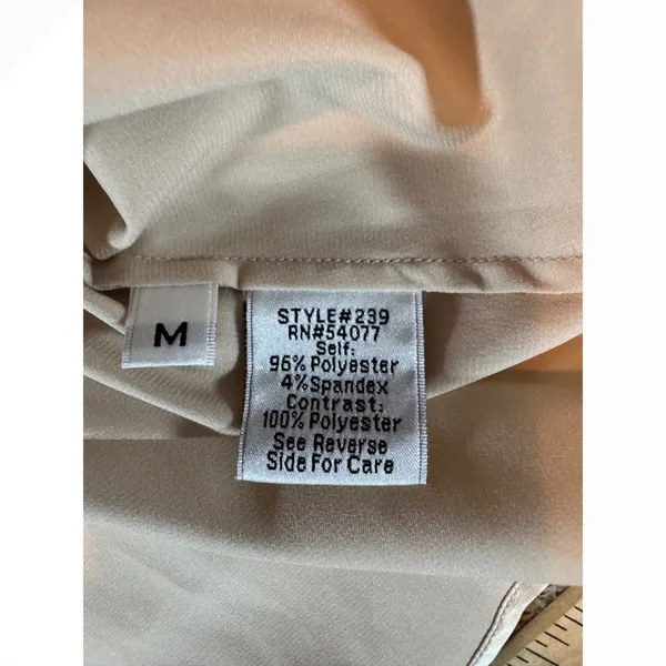 Cabi Champagne Satin Feel Ruffle Bib Blouse Minimalist Beige Top Women's Medium - Image 3