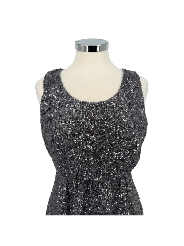 The Vintage Shop Cutout Silver Sequin Sleeveless Party Mini Dress Size Large - Image 2