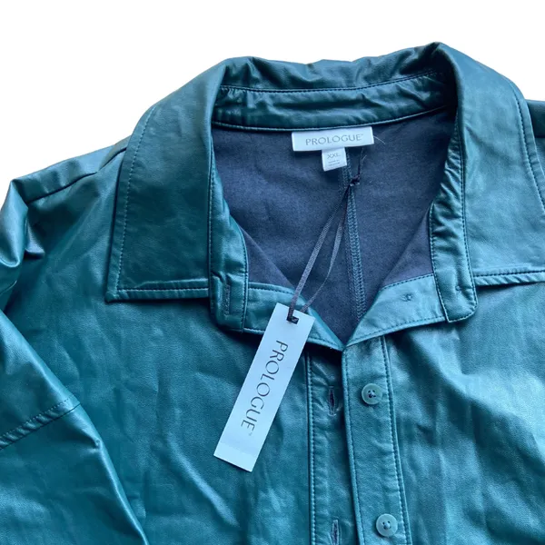 Emerald Green Faux Leather Shacket Jacket 🔥 - Image 3