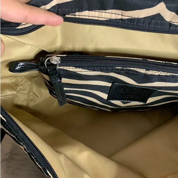 Coach y2k Devin Black Tan Zebra Print Nylon Overnight Tote Pouch - Image 13