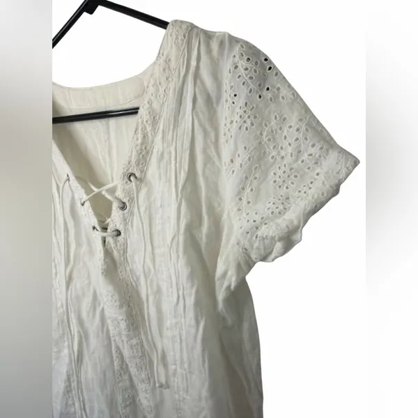 Abercrombie & Fitch White Lace V Neck Eyelet Lace Short Sleeve Dress Beach - Image 3