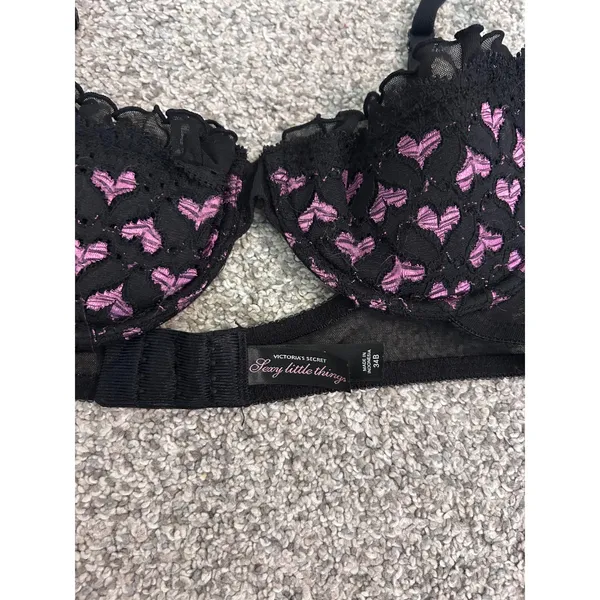 Victoria's Secret Sexy‎ Little Things Black Pink Heart Bra 34B Underwire VTG Y2k - Image 5