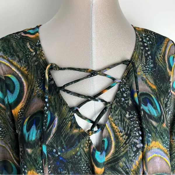 Show Me Your MuMu Zuko Lace Up Feather Top Blouse Size Small Bohemian Sheer - Image 6
