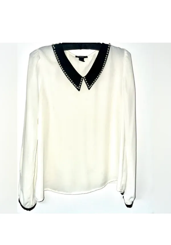 Forever 21 Long sleeve black & white sheer top with attached collar - Image 2