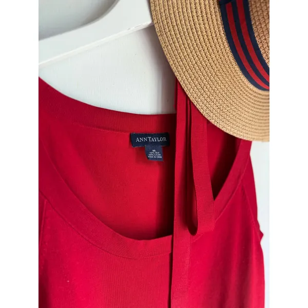 Ann Taylor Silk Blend Sweater Tank Medium Red Sleeveless Tie Waist Shell Top - Image 10
