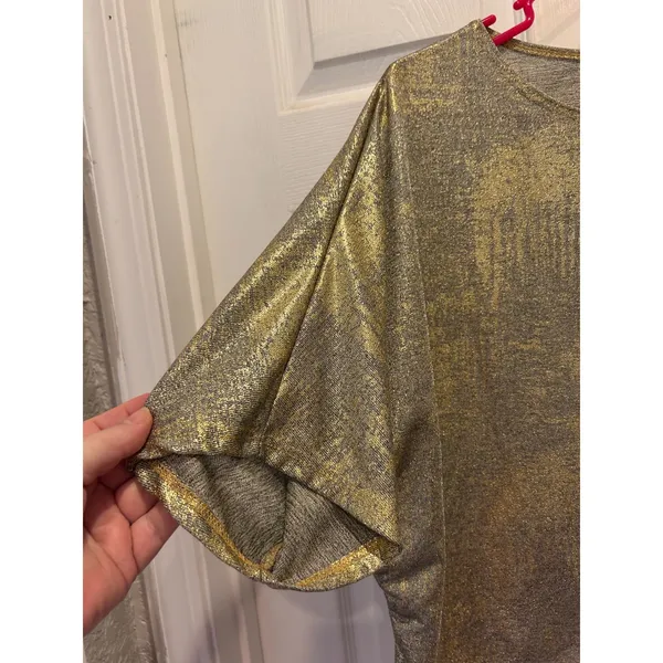 Caution to the Wind Womens Gold Metallic Foil Dolman Sleeve Boxy Crop Top Small‎ - Image 2