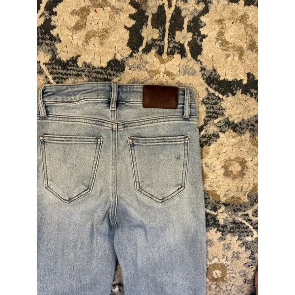 Hidden Happi High Rise Flare Jeans Size 24 Blue Light Wash Denim Stretch Raw Hem - Image 4