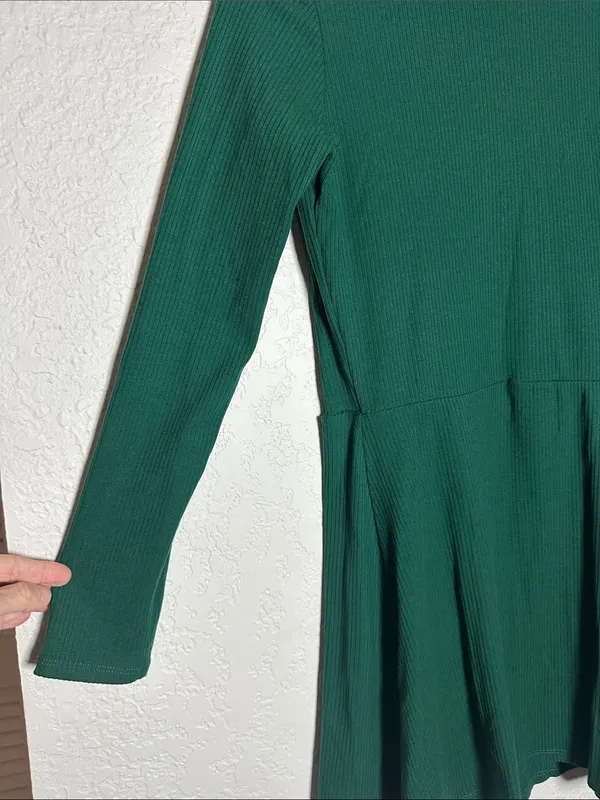 Reformation Emerald Maya Ribbed Dress Fall Holiday Turtleneck Mini Long Sleeve - Image 4