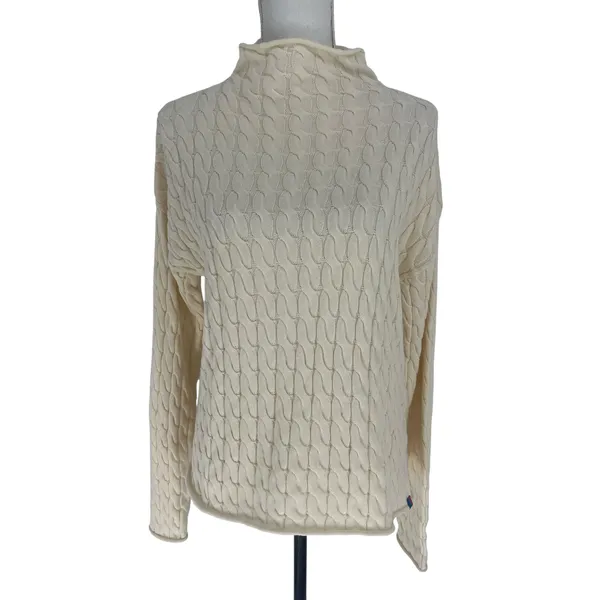 KULE The Mirabelle Cream Mock‎ Neck Cable Knit Cotton Sweater Size Medium - Image 4
