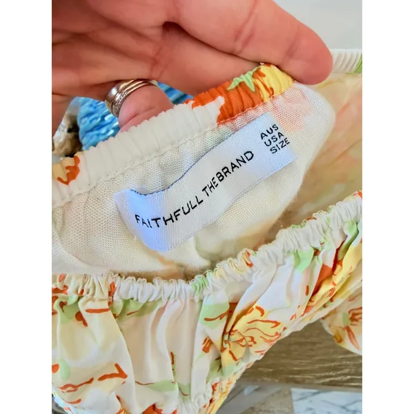 Faithfull‎ The Brand Floral Smocked Puff Sleeve Top Womens Yellow Orange Size S - Image 3