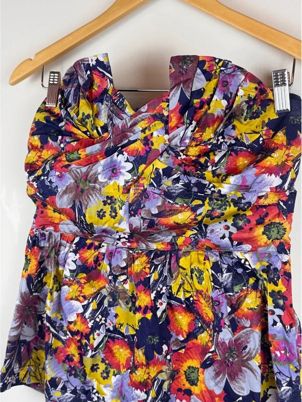 Porridge Anthropologie Floral Strapless Corset Bustier Peplum Top Size 6 - Image 3