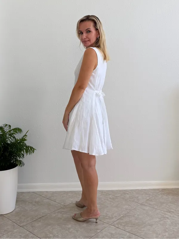 NWT J.Crew White 100% Linen Button Front Fit & Flare Dress Size 6 - Image 2