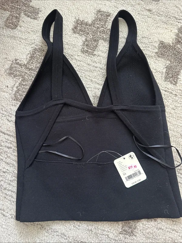 Free People Black Ribbed Triangle Bralette Tank - Image 2