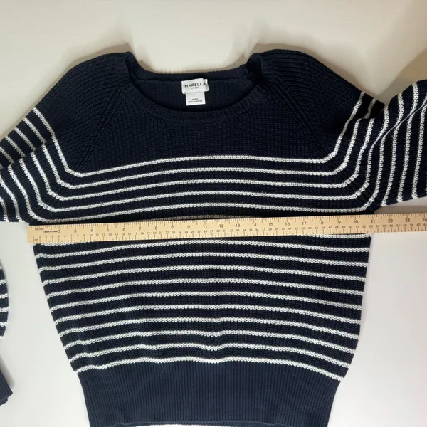 Marella Sport Striped Cotton Knit Sweater Large Navy Nautical Coastal Pullover‎ - Image 10