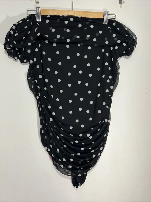 Abercrombie & fitch Off-Shoulder Black and white Polka Dot Mesh Bodysuit size XL - Image 2