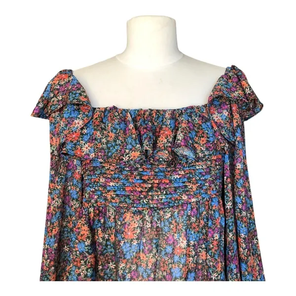 For Love & Lemons Brittany Floral Midi Dress Smocked Ruffle Medium NWT Romantic - Image 6