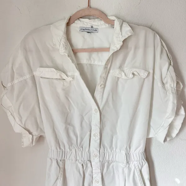Young‎ Fabulous & Broke White Tencel Short Sleeve Utility Jumpsuit Women's XS - Image 3