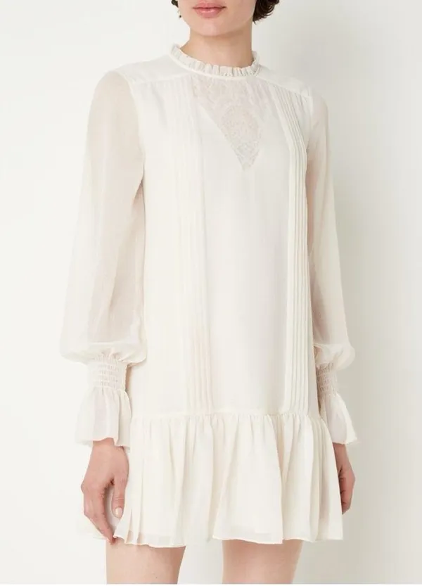 NWT Reiss Esme Shift Mini Dress Long Sleeve Ivory Size 2 Relaxed Fit Victorian - Image 12