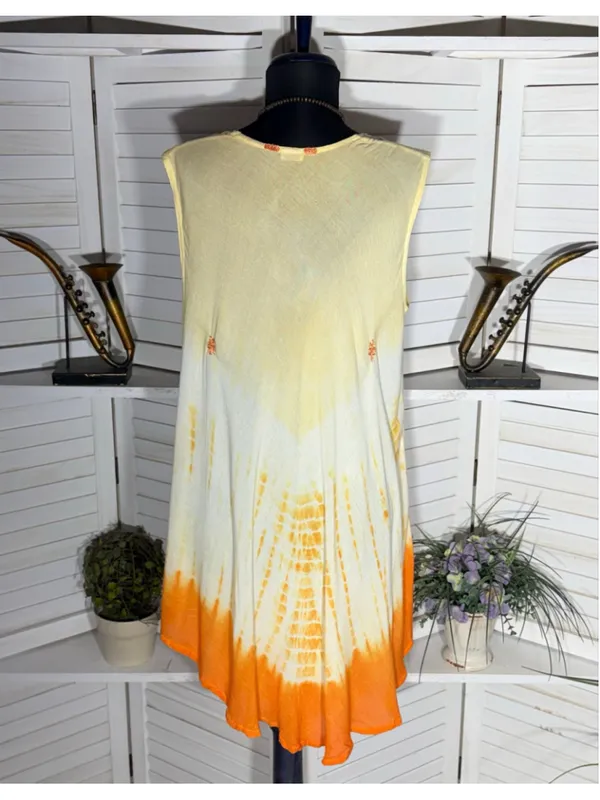 Vintage boho tunic mini dress beach cover up tropical resort cruise travel M L - Image 2