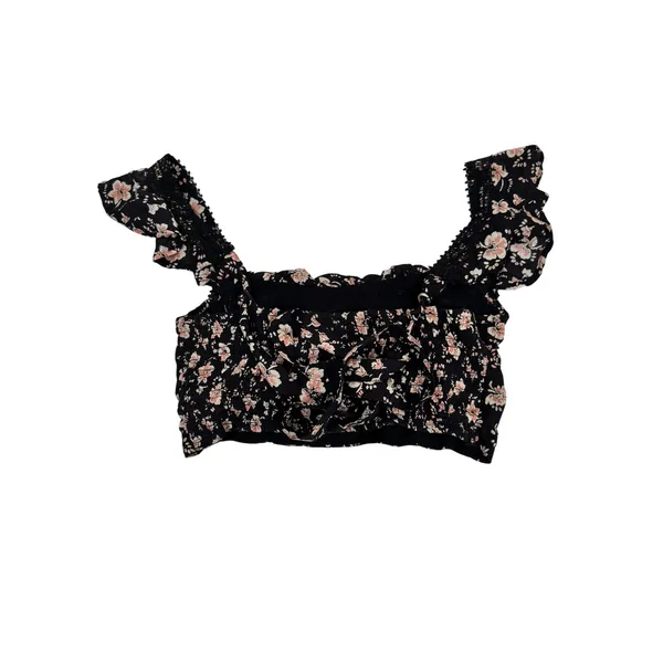 Free People Floral Lace Trim‎ Smocked Crop Top Boho Festival Size 8 - Image 2