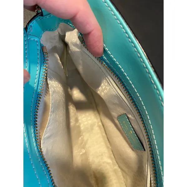 Kate Spade Montford Park Teal Small Crossbody Bag Bow Leather Chain Strap Chic - Image 4