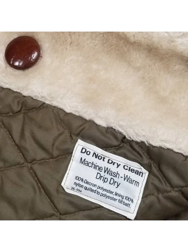 Vintage Fingerhut Fashions Fur Leather Coat Double Breasted Buttons Beige Sz 12 - Image 11