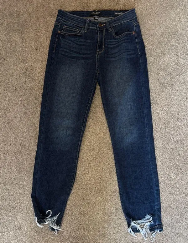 Judy Blue Dark Wash Raw Hem Relaxed Fit Jeans Size 3/26 - Image 2
