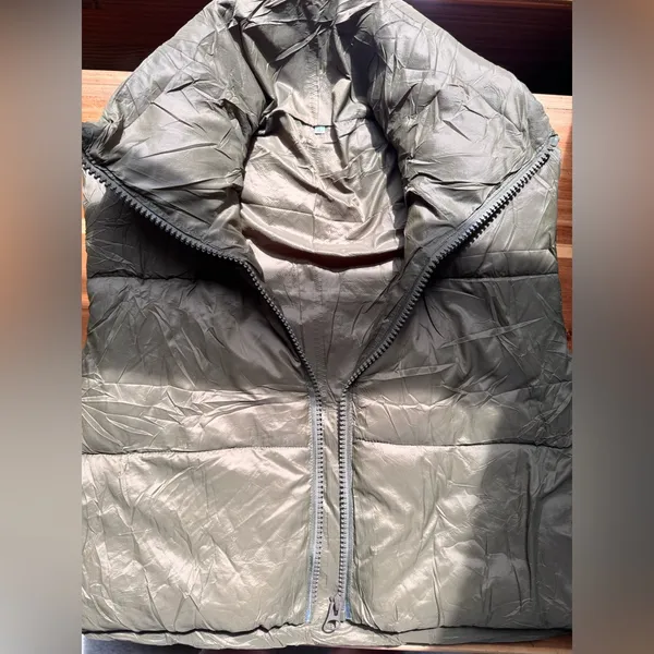 Women Winter Crop Puffer Vest Jacket Sleeveless Padded Army Green Large - Image 3
