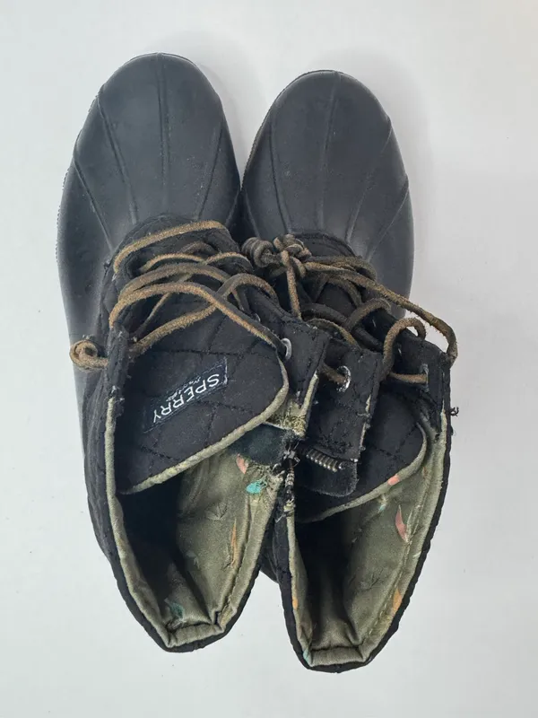 Saltwater Black Quilted Lace Up Boots Size 7.5 - Image 3
