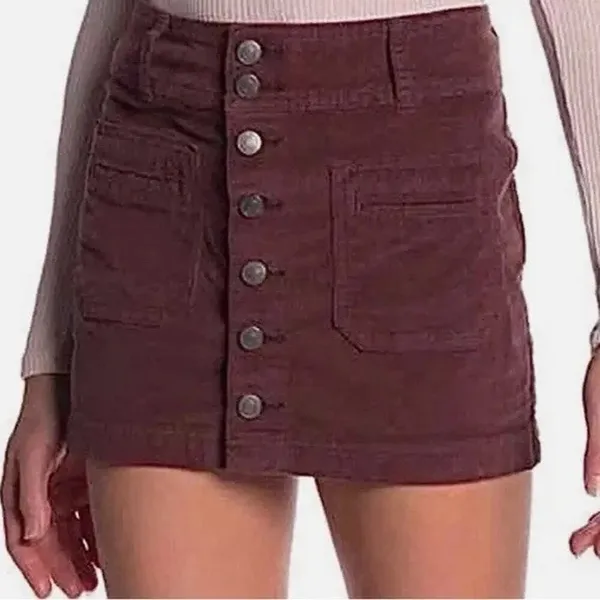We The Free People‎ Sz 27 Joanie Cord Mini Skirt Brown Low Rise Coquette Boho - Image 2
