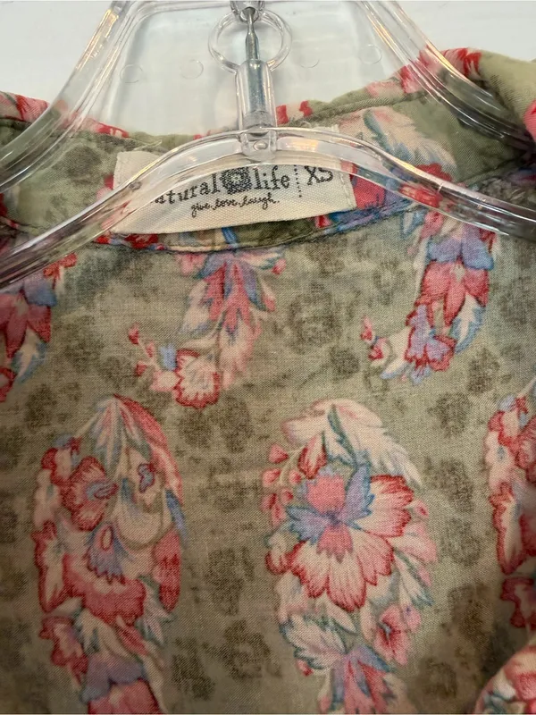 Natural Life Long Maxi Floral Cottage Core Dress XS Prairie Feminine Short Sleev - Image 3
