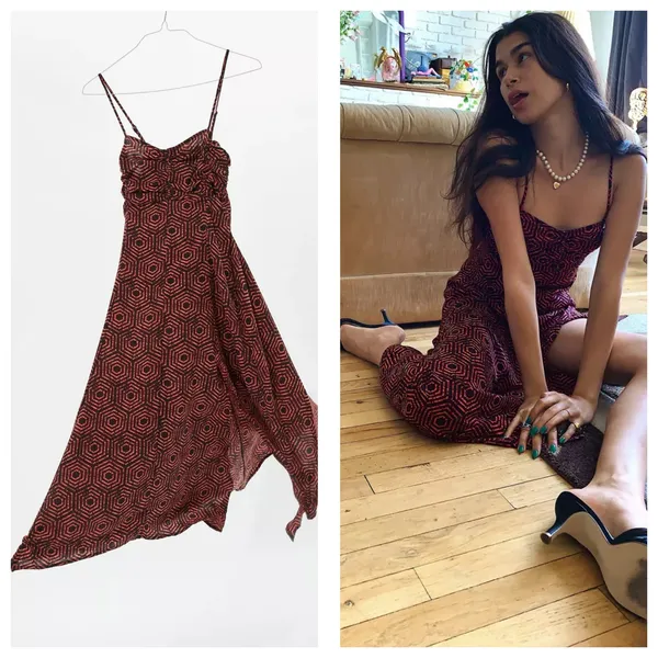 Urban Outfitters Veronica Midi Dress Size XS Ruched Geometric Smocked Back - Image 2