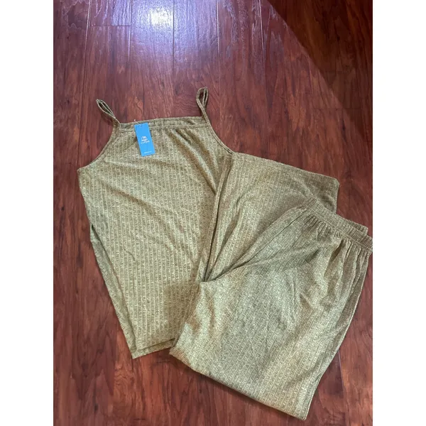 CUPSHE Rib Lounge Set Two Pieces Green Size Large L Wide Leg Asymmetric Cami - Image 3