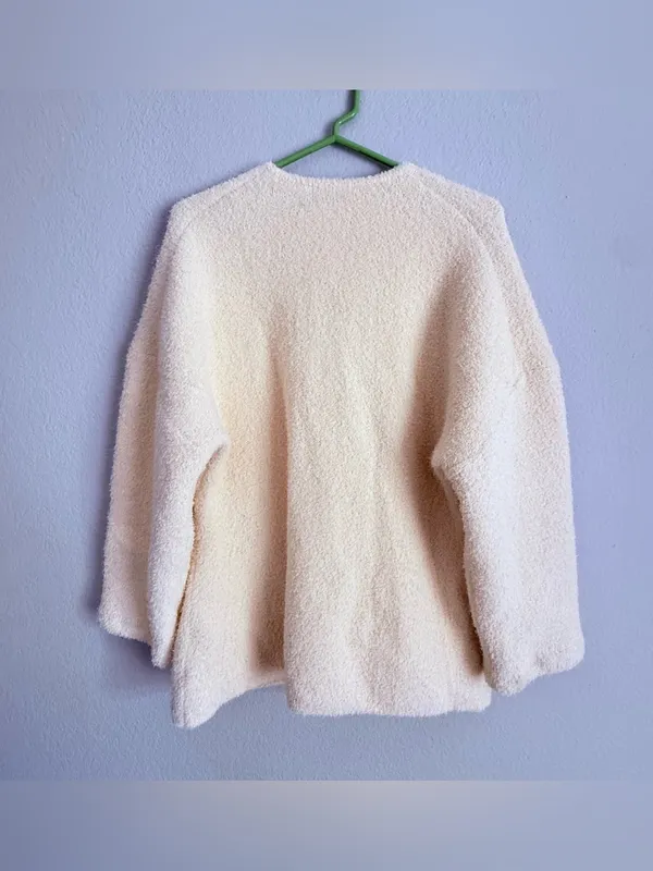 J. Crew 2025 Cream Gold Button Cinched Waist Sweater Jacket Knit Cardigan Sz L - Image 4